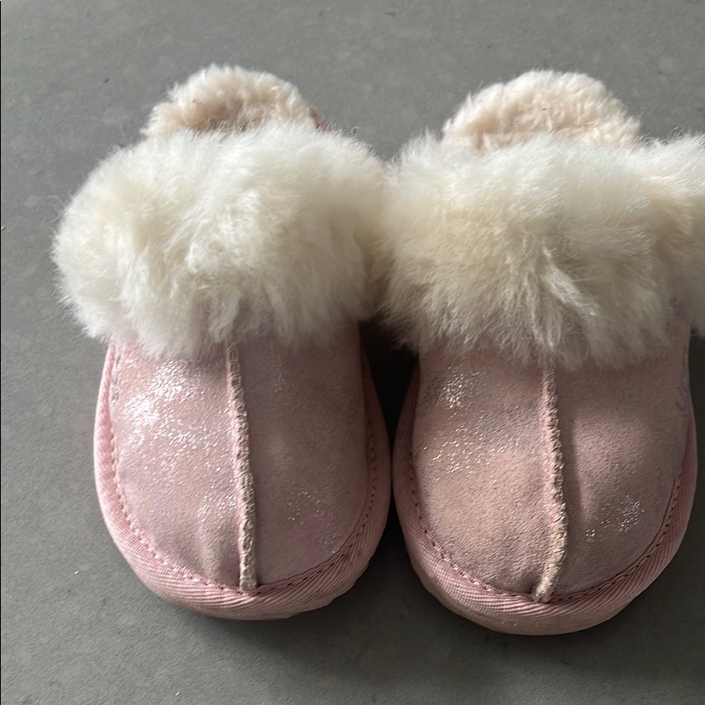 UGG Pink and White Plush Moccasin Slippers-Gently Worn